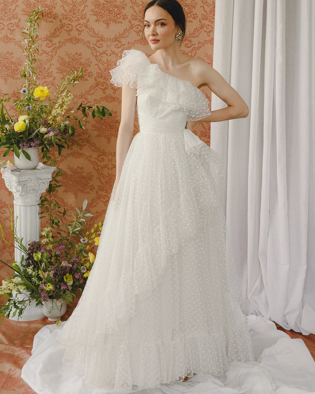 Vintage 1950s Tulle One-Shoulder Gown