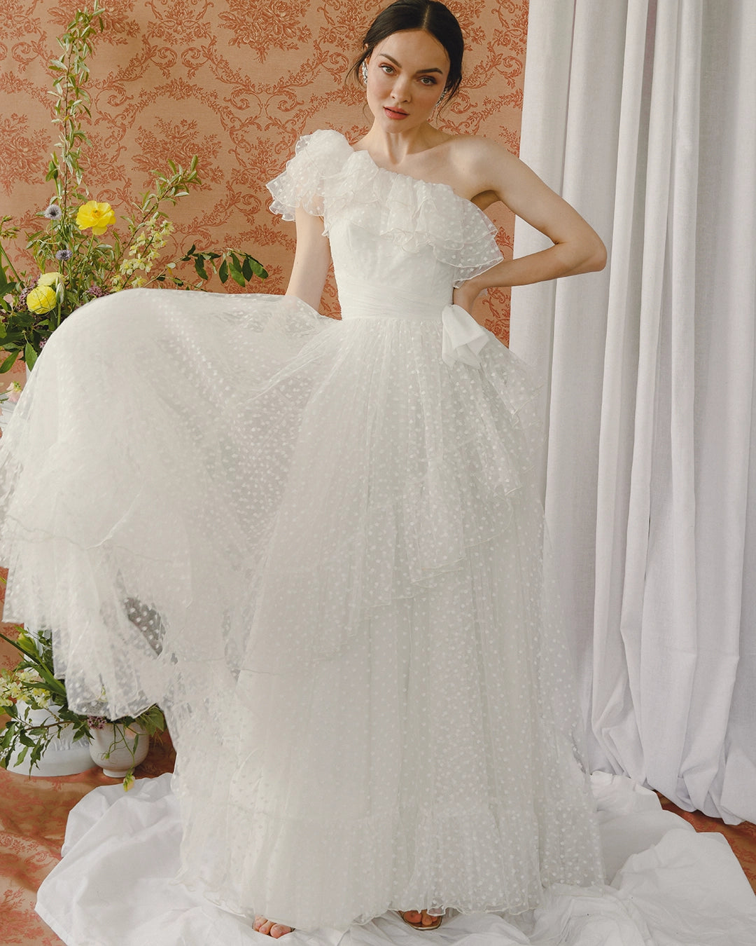 Vintage 1950s Tulle One-Shoulder Gown