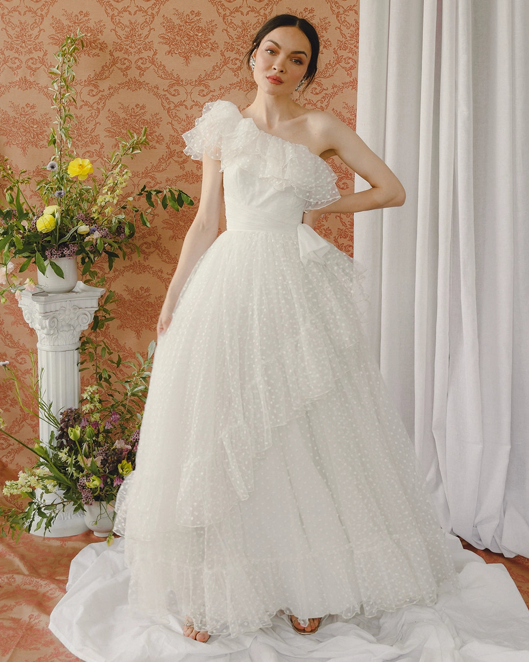 Vintage 1950s Tulle One-Shoulder Gown