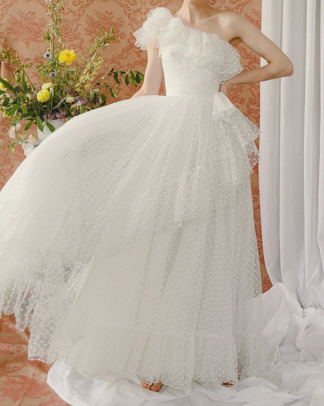 Vintage 1950s Tulle One-Shoulder Gown