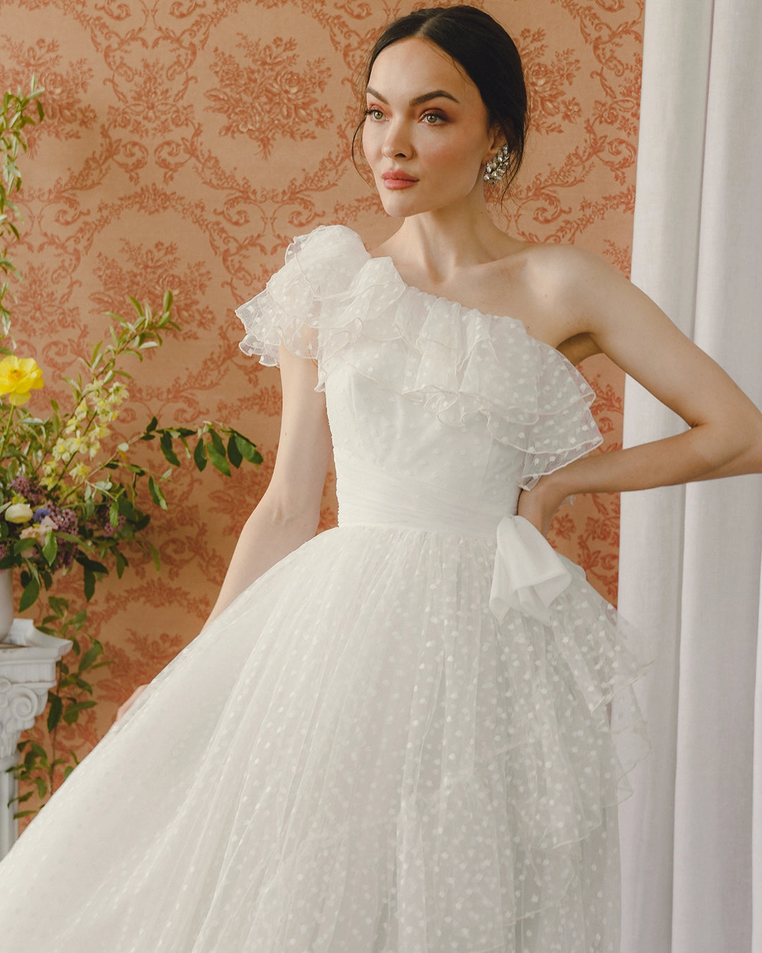 Vintage 1950s Tulle One-Shoulder Gown