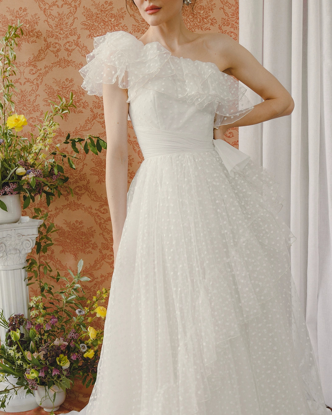 Vintage 1950s Tulle One-Shoulder Gown