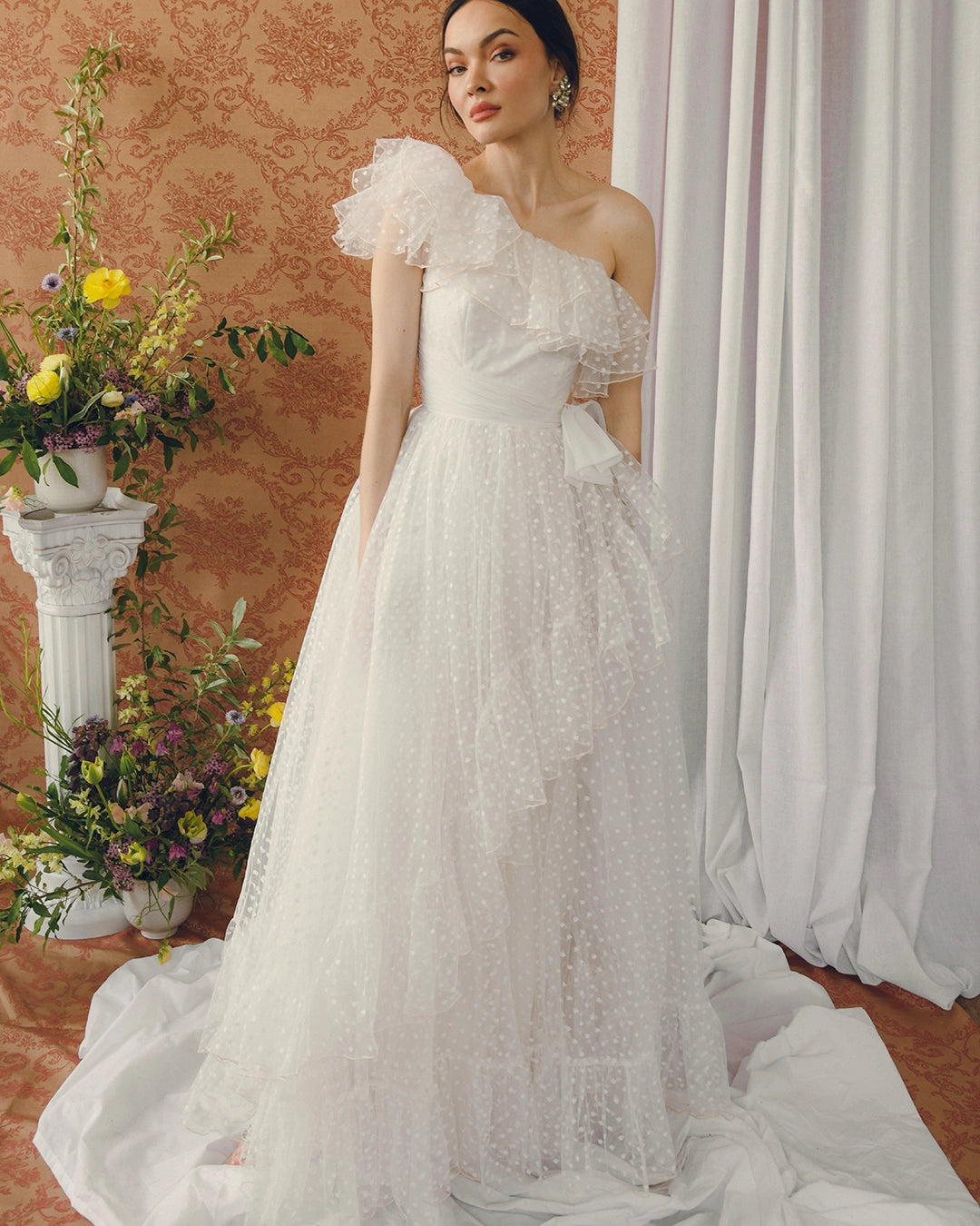 Vintage 1950s Tulle One-Shoulder Gown
