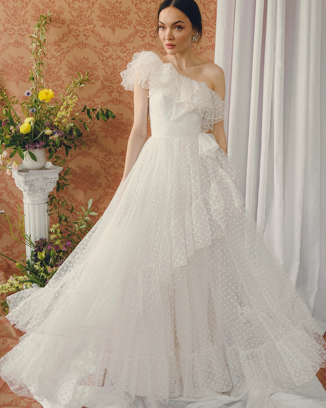 Vintage 1950s Tulle One-Shoulder Gown