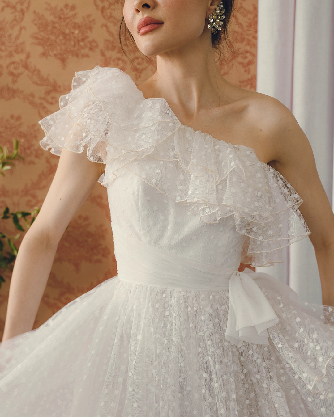 Vintage 1950s Tulle One-Shoulder Gown