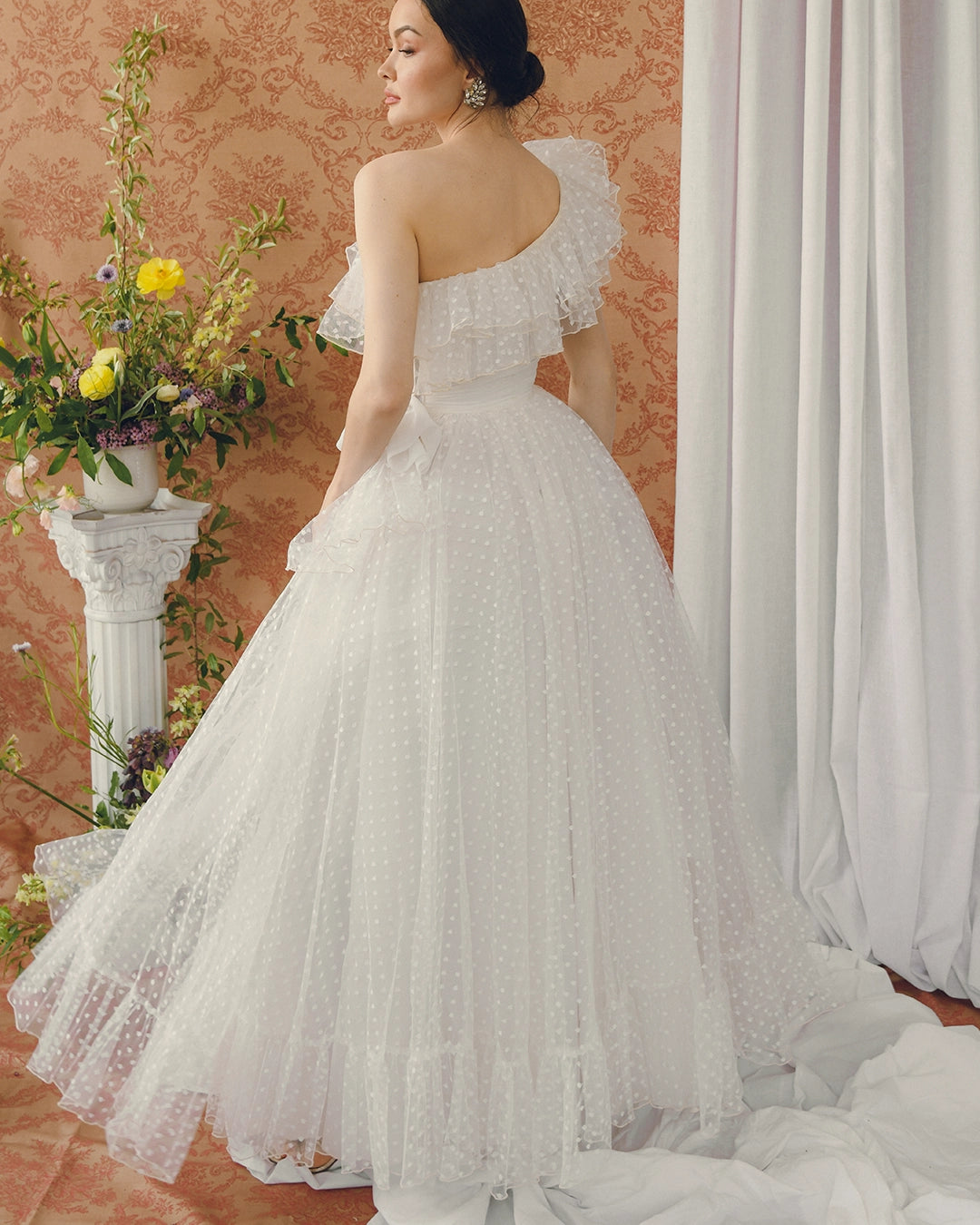 Vintage 1950s Tulle One-Shoulder Gown