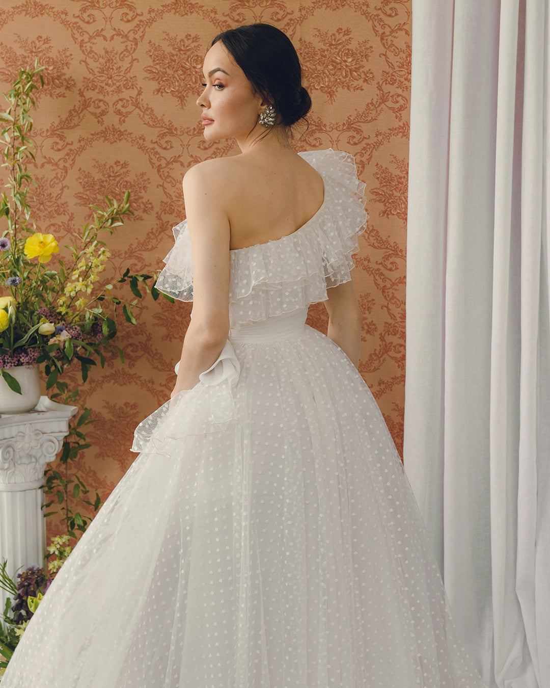 Vintage 1950s Tulle One-Shoulder Gown
