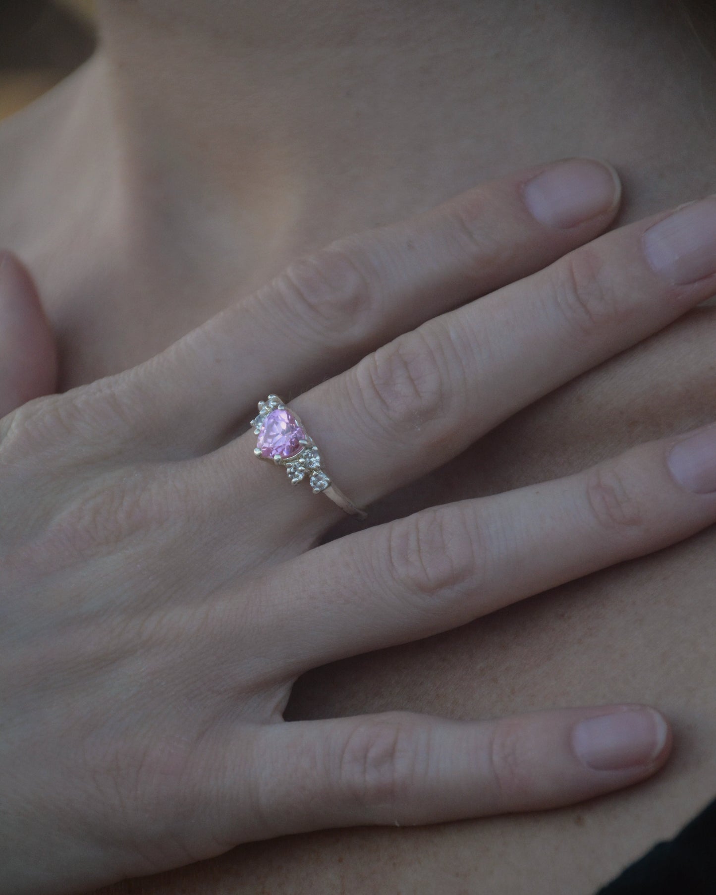 Vintage Pink Heart-Shaped Crystal Ring