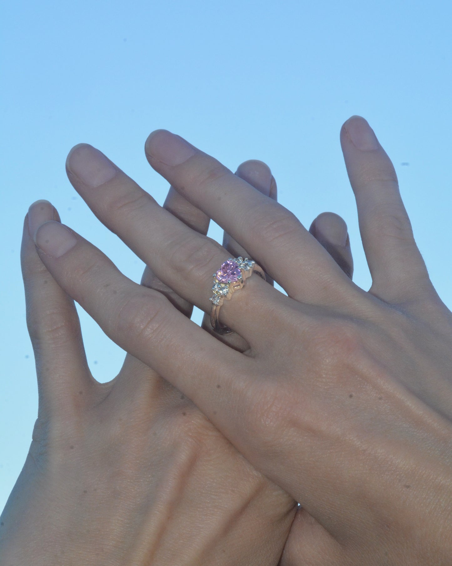 Vintage Pink Heart-Shaped Crystal Ring