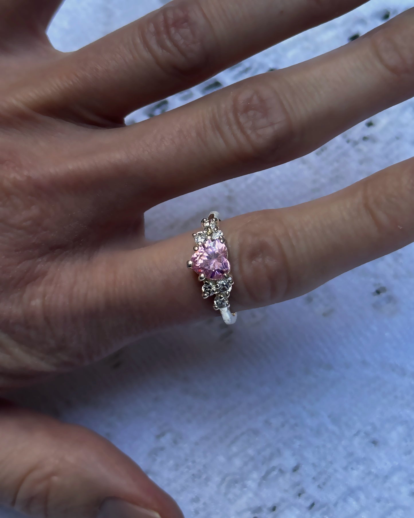 Vintage Pink Heart-Shaped Crystal Ring