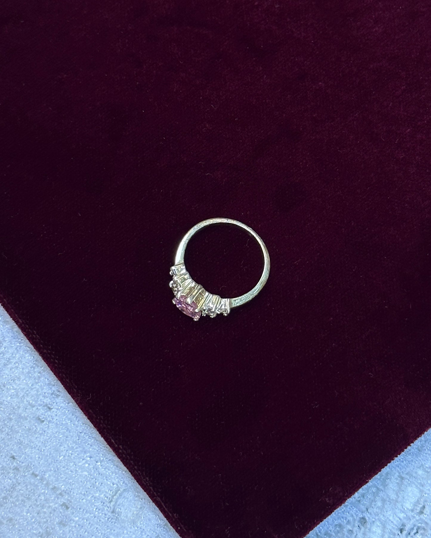 Vintage Pink Heart-Shaped Crystal Ring