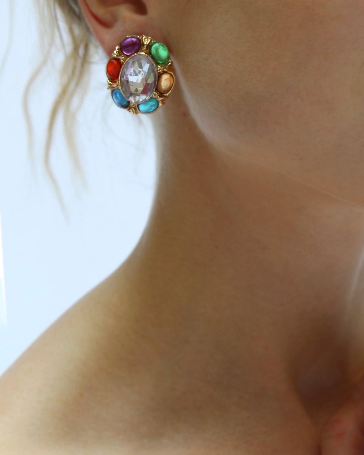 Vintage Rainbow Gem Stud Earrings