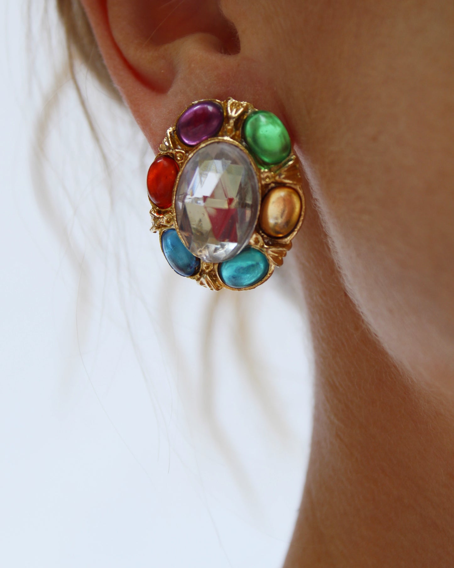 Vintage Rainbow Gem Stud Earrings