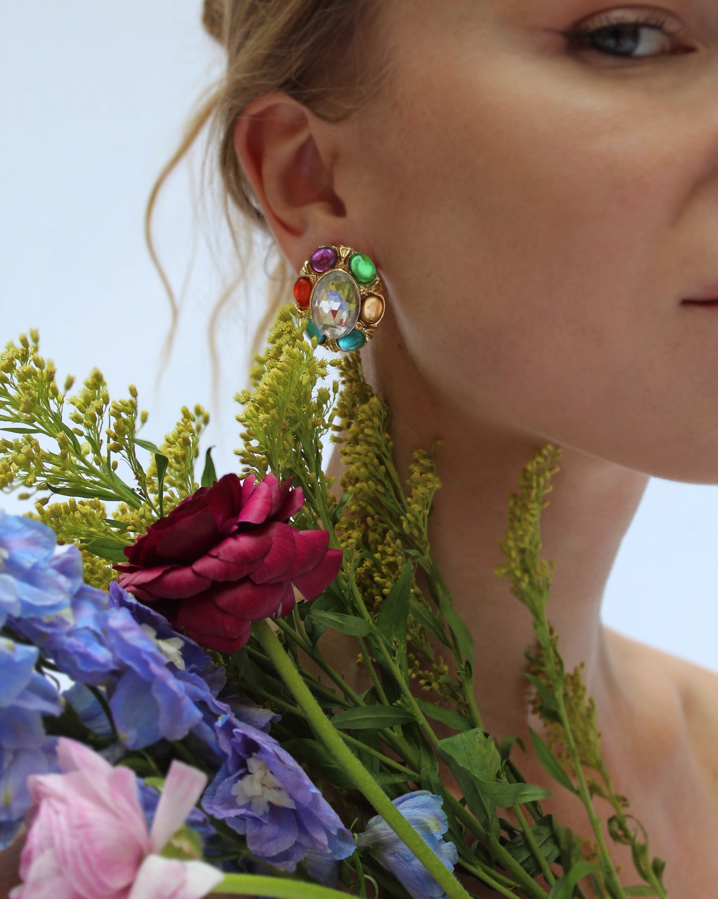 Vintage Rainbow Gem Stud Earrings