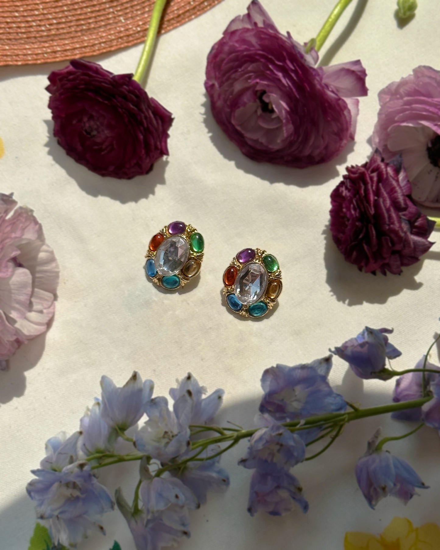 Vintage Rainbow Gem Stud Earrings