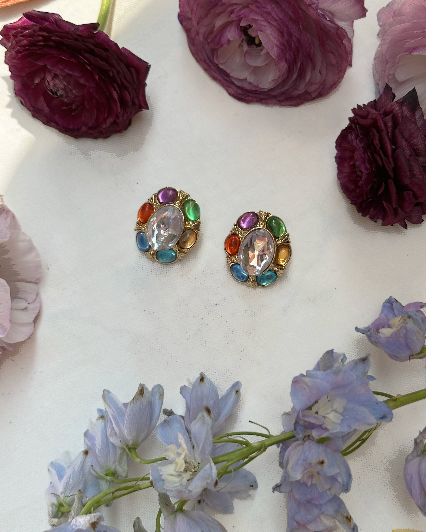Vintage Rainbow Gem Stud Earrings