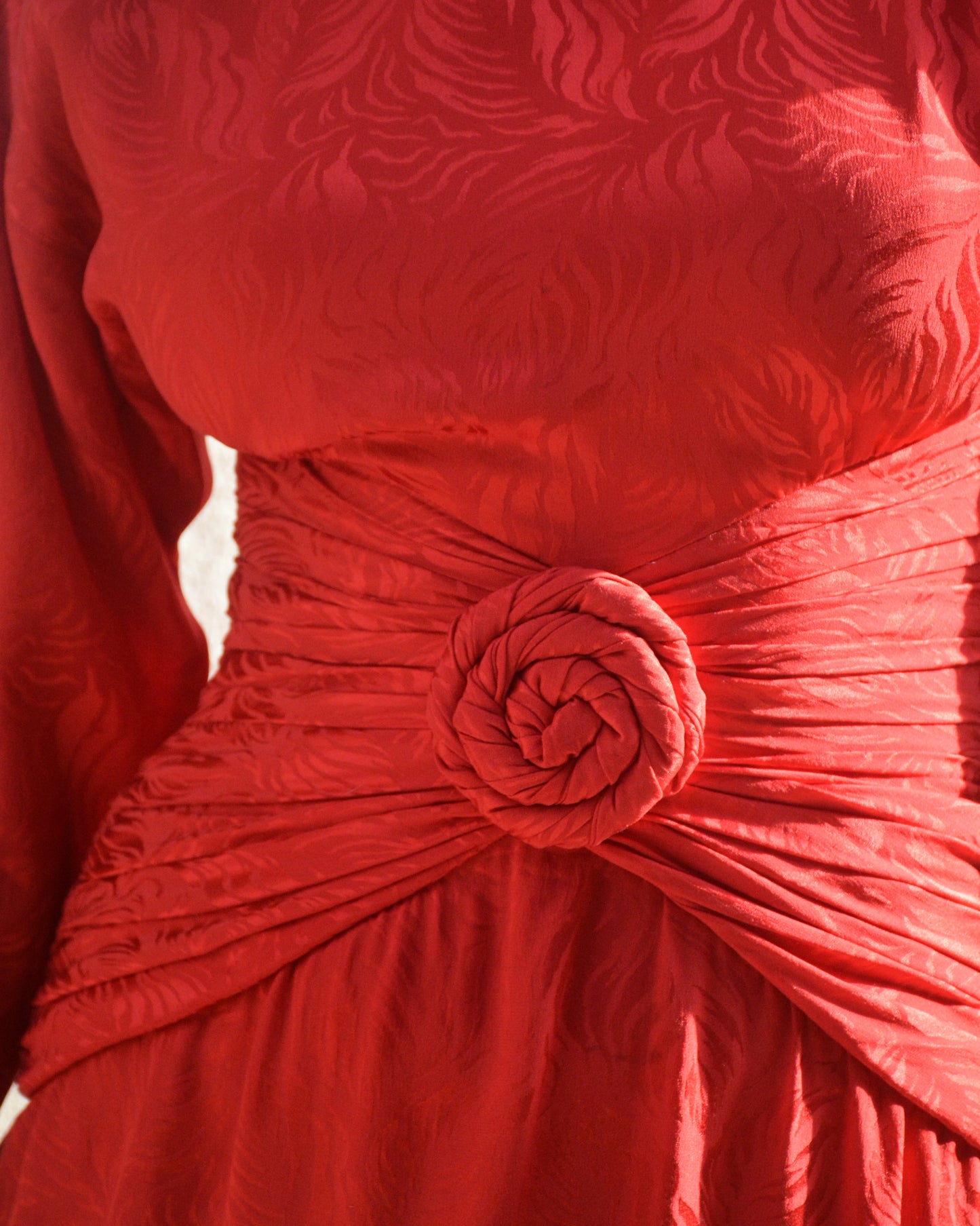 Vintage Red Silk Long-Sleeve Wiggle Dress