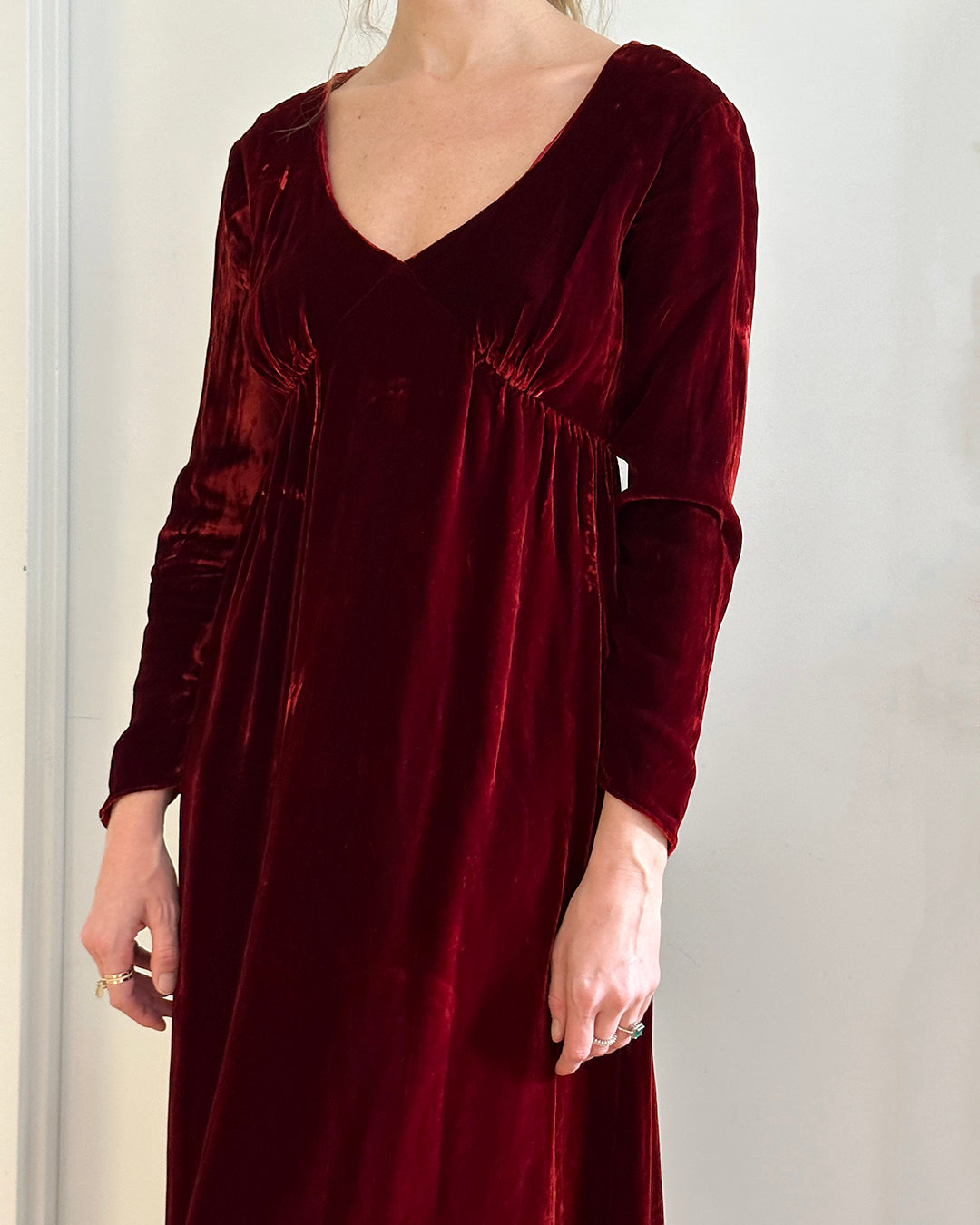 Vintage 1930s Long Sleeve Red Velvet Dress