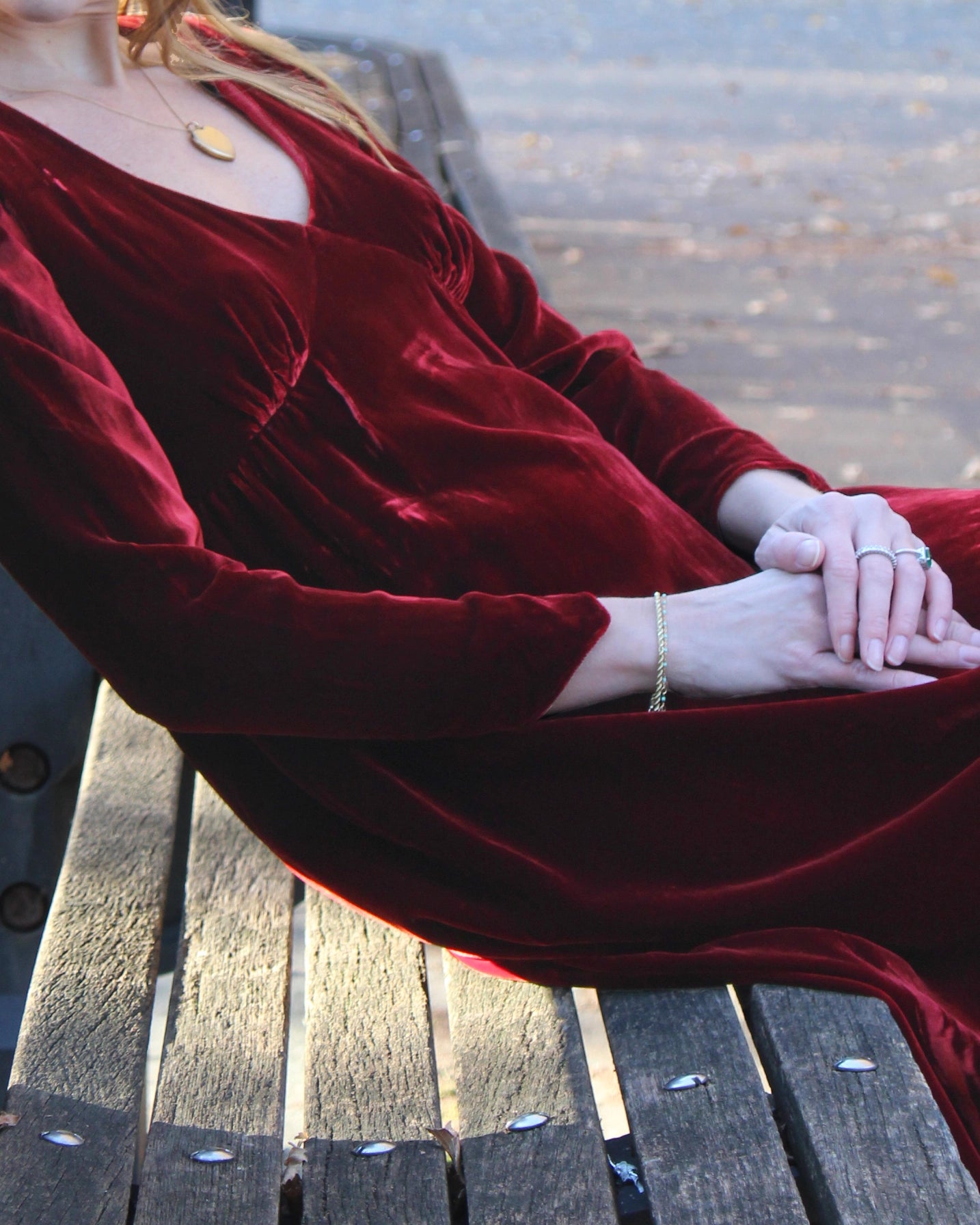 Vintage 1930s Long Sleeve Red Velvet Dress