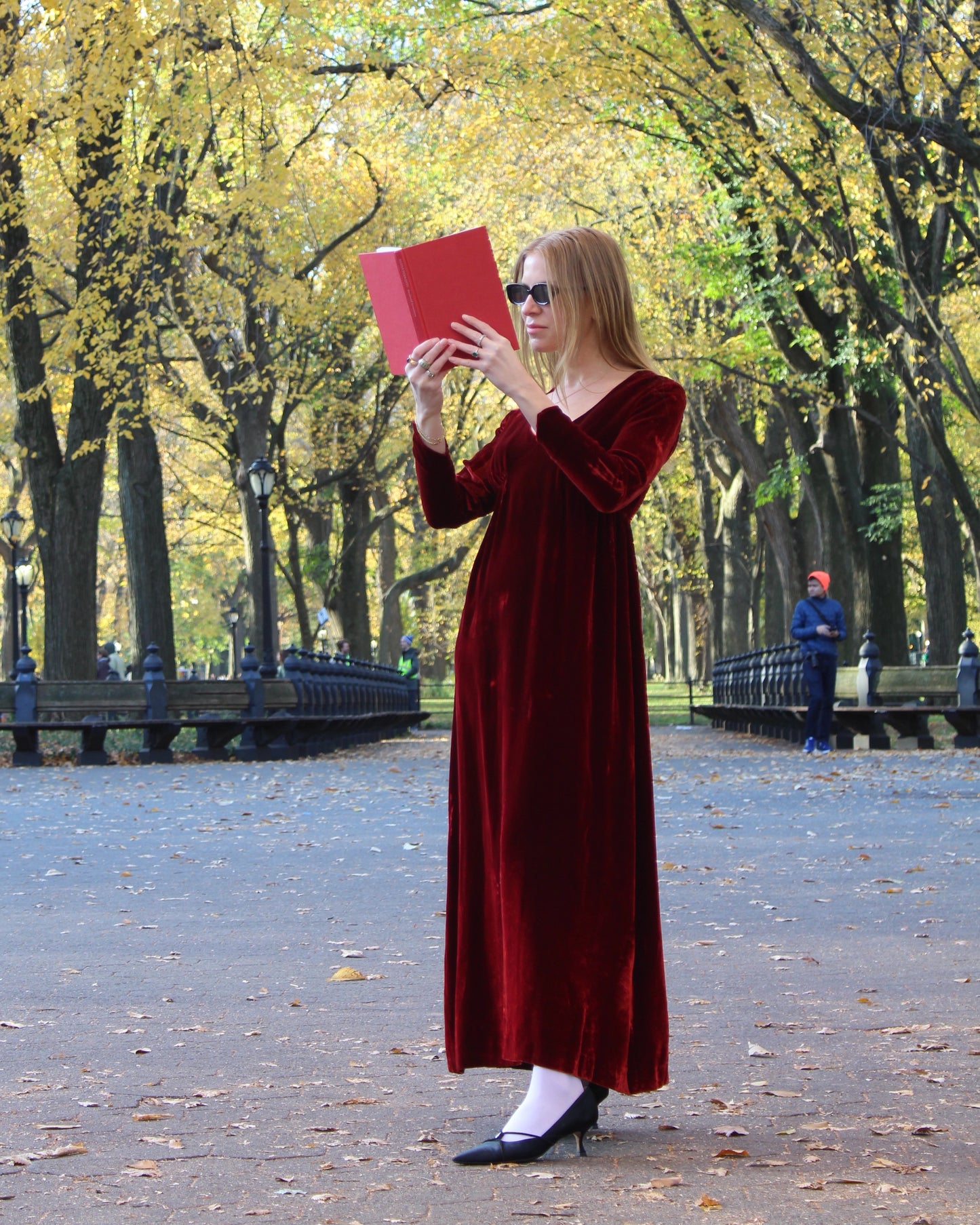 Vintage 1930s Long Sleeve Red Velvet Dress