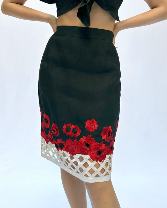 Vintage Roccobarocco Floral Embellished Skirt