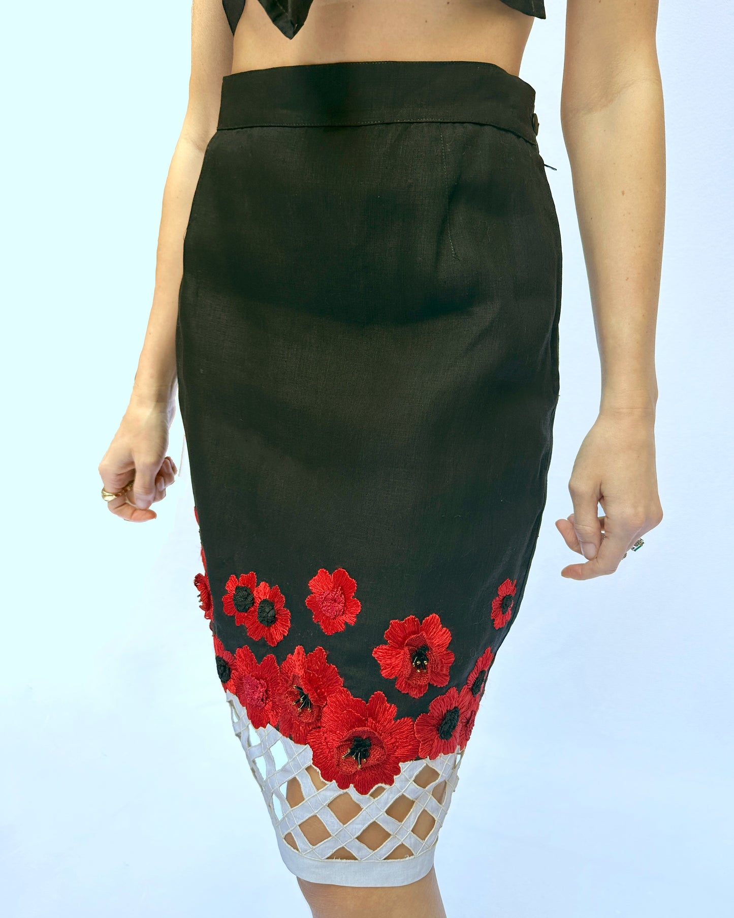 Vintage Roccobarocco Floral Embellished Skirt