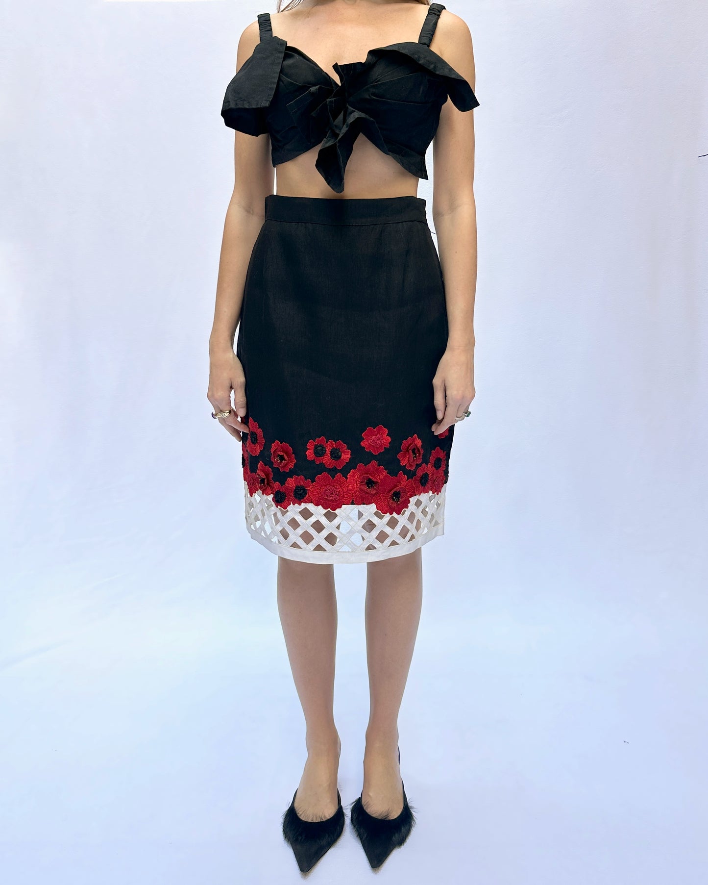 Vintage Roccobarocco Floral Embellished Skirt