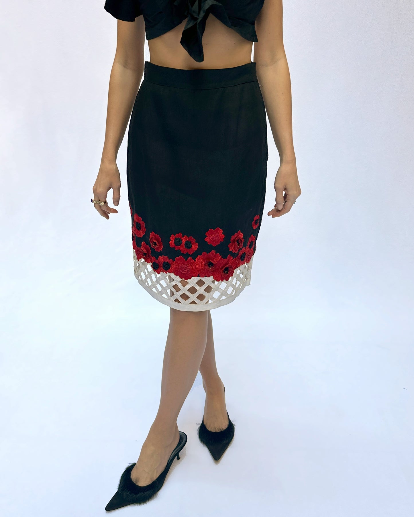 Vintage Roccobarocco Floral Embellished Skirt