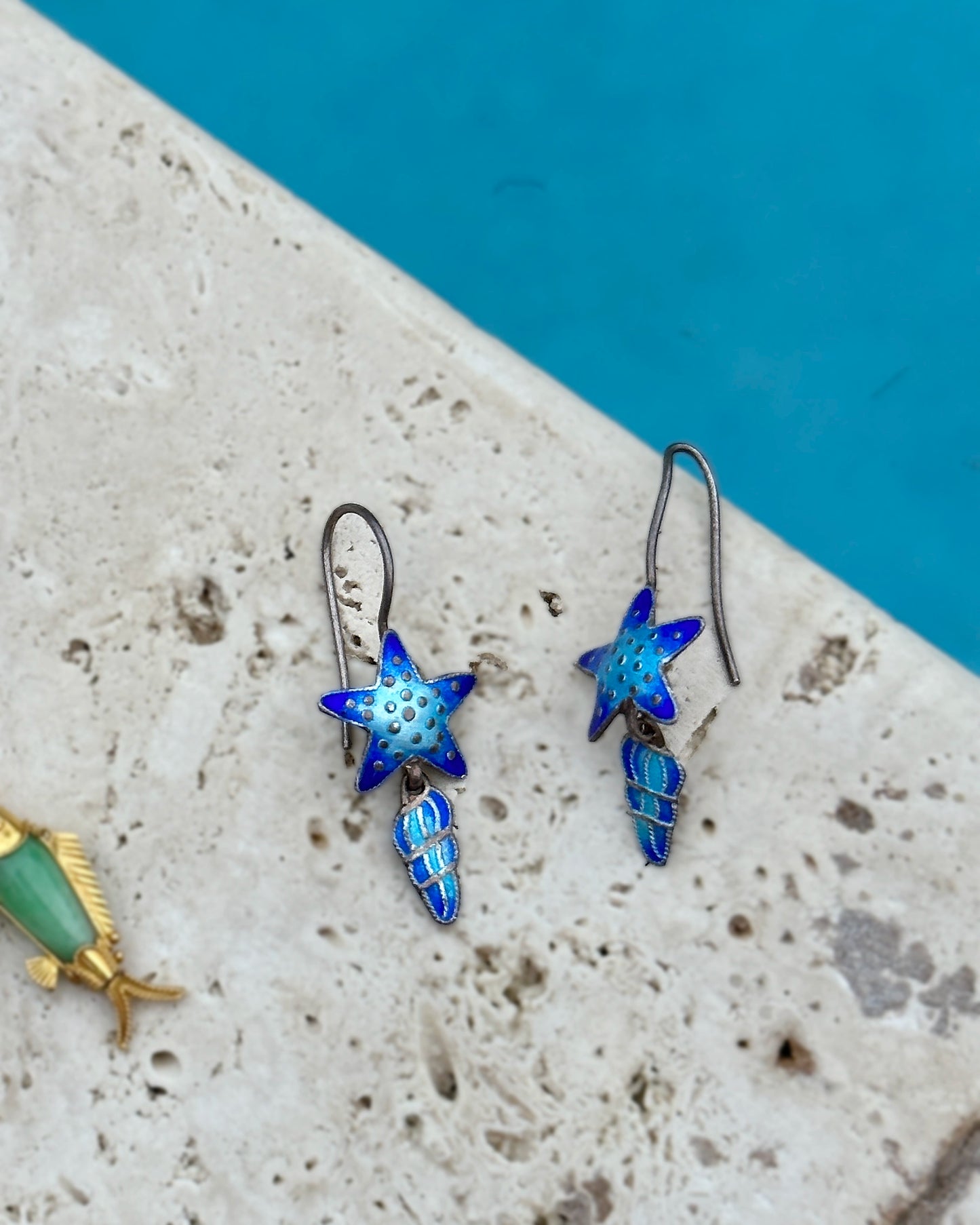 Vintage Enamel + Sterling Silver Seashell Earrings