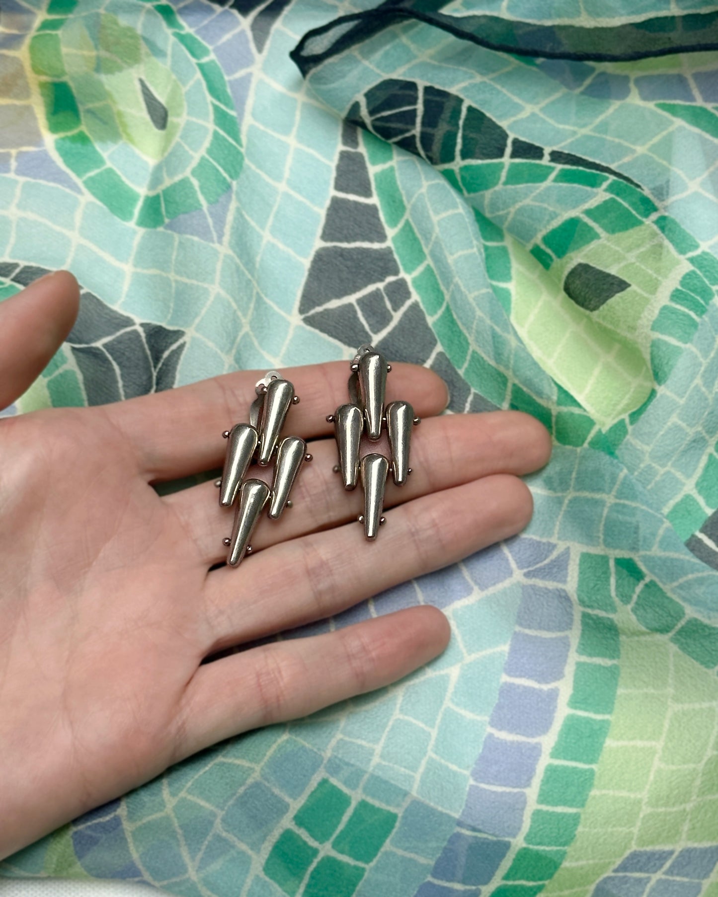 Vintage Brutalist Silver Earrings