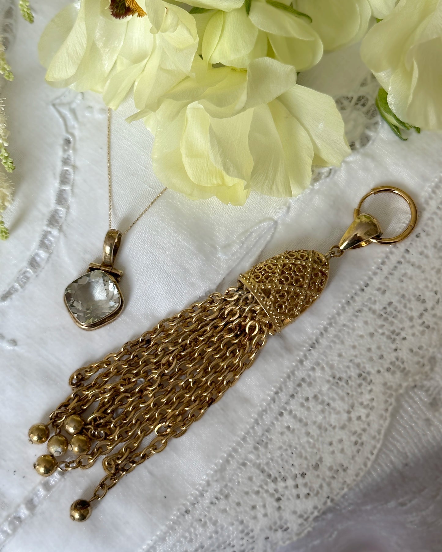 Vintage Gold Tassel Statement Earring/Pendant
