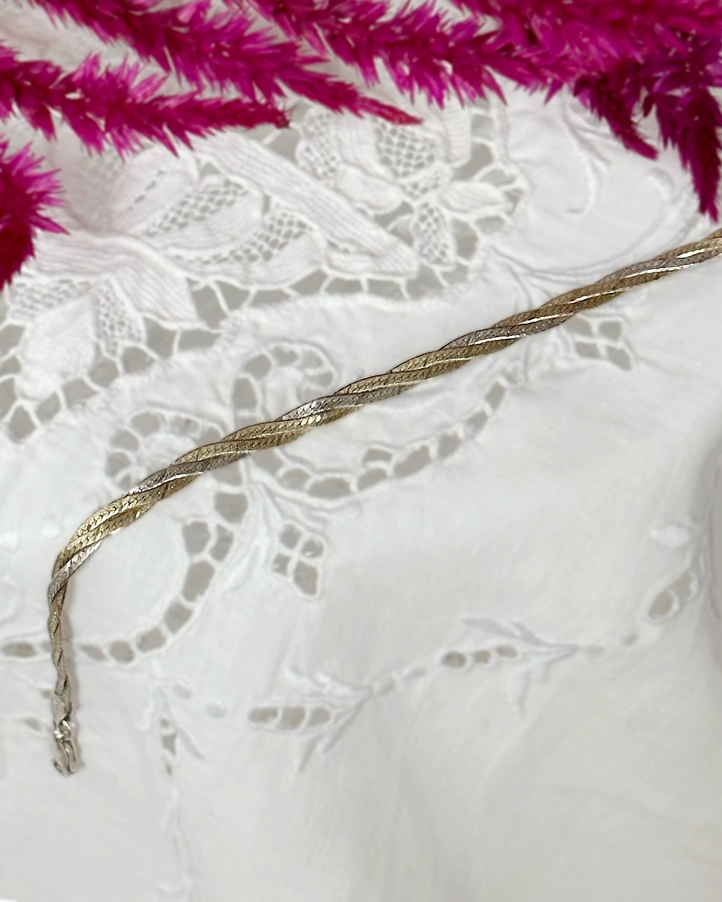 Vintage Italian Braided Gold And Sterling Silver Bracelet