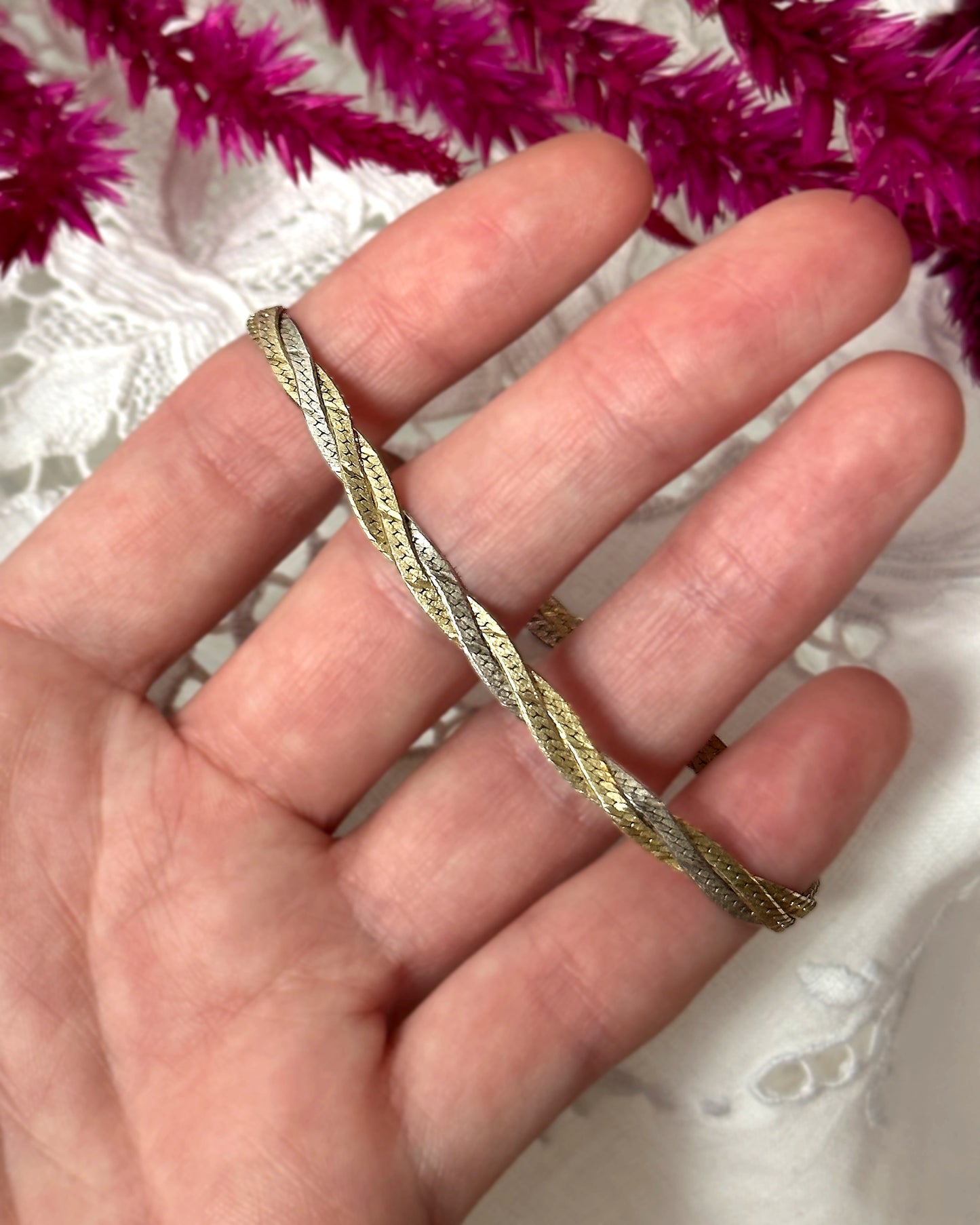 Vintage Italian Braided Gold And Sterling Silver Bracelet