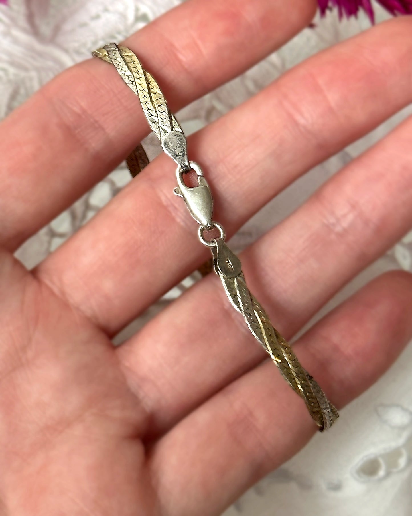 Vintage Italian Braided Gold And Sterling Silver Bracelet
