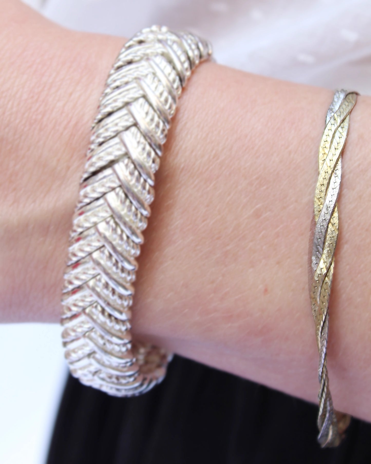 Vintage Italian Braided Gold And Sterling Silver Bracelet