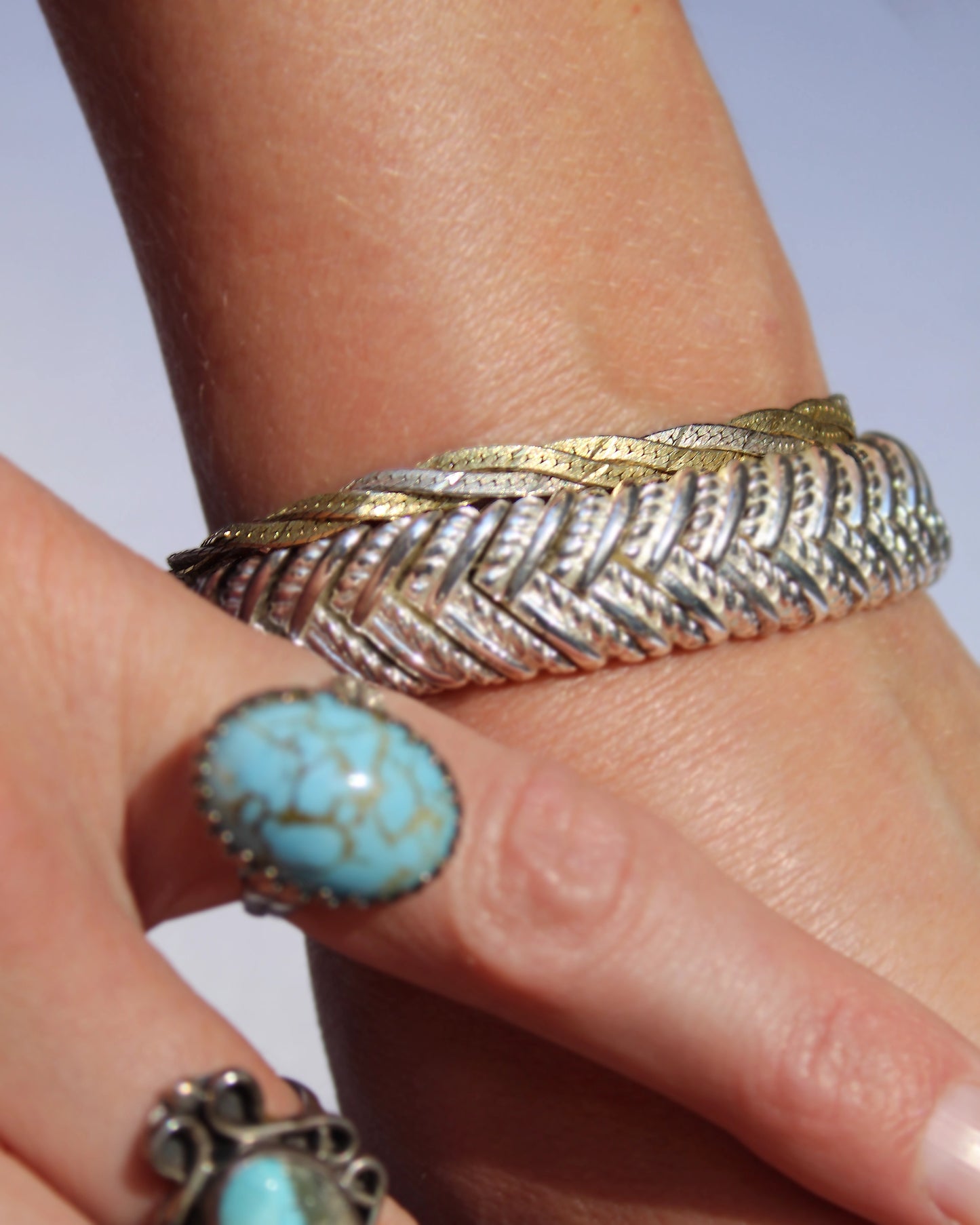 Vintage Italian Braided Gold And Sterling Silver Bracelet