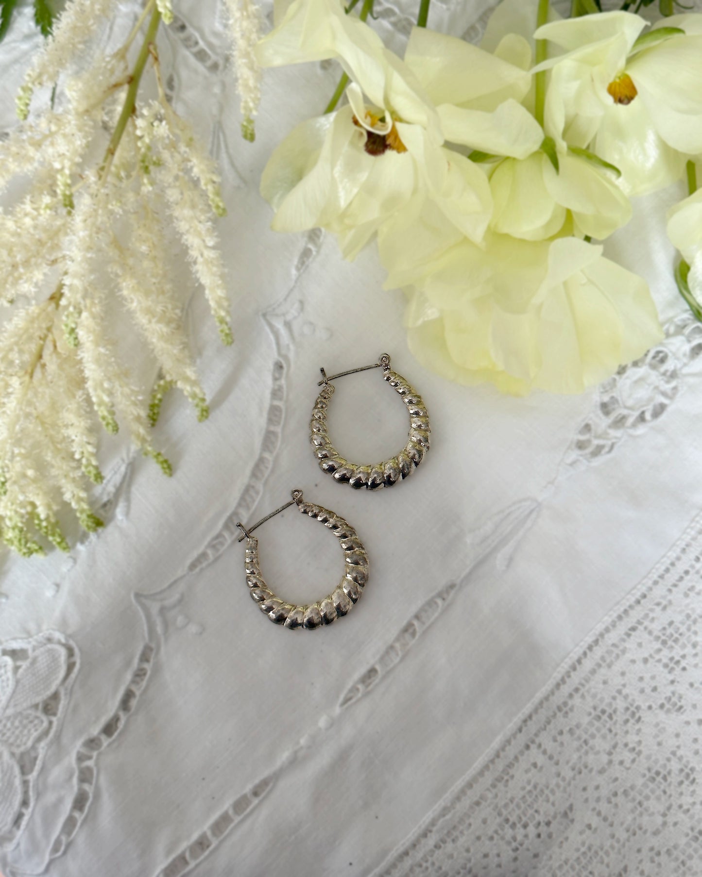 Vintage Silver Rope Hoop Earrings