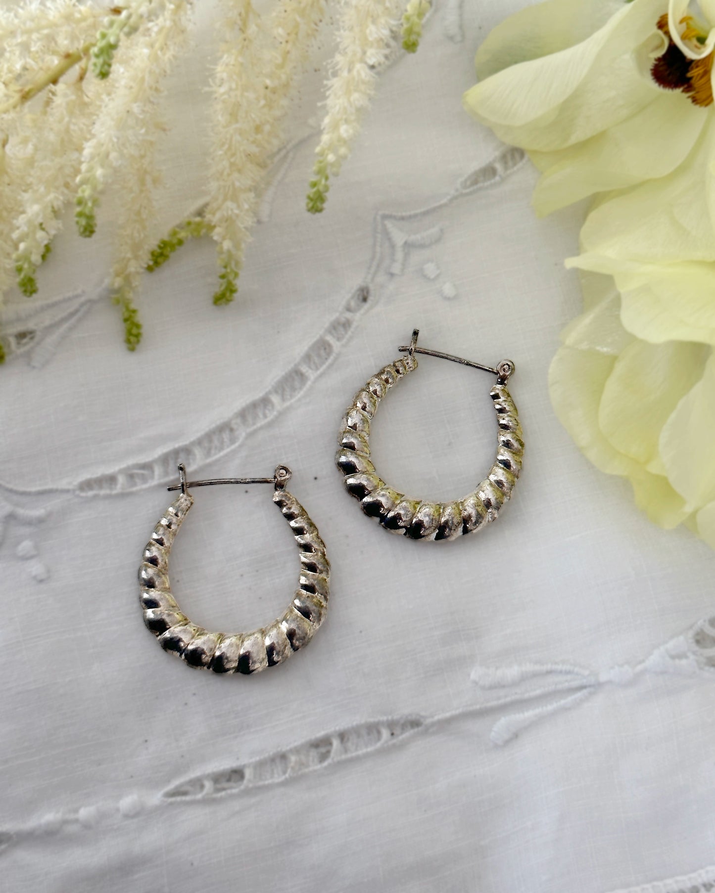 Vintage Silver Rope Hoop Earrings