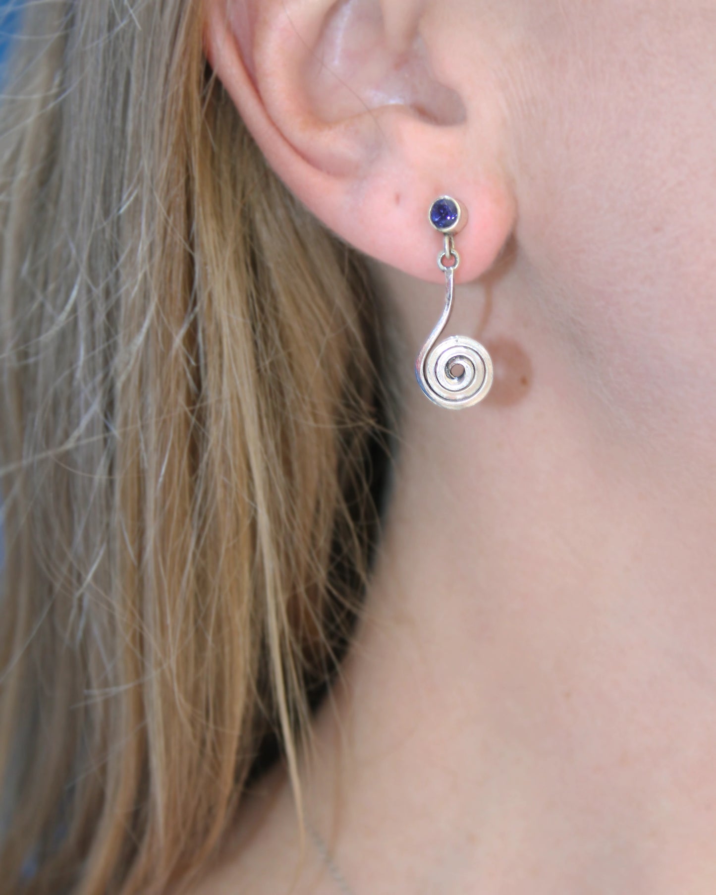 Vintage Silver Spiral Drop Earrings