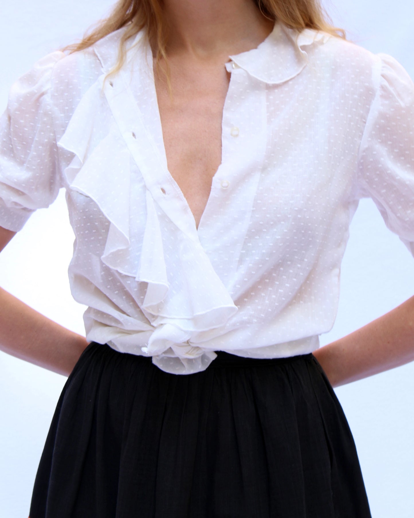 Vintage Ruffled Swiss Dot Blouse