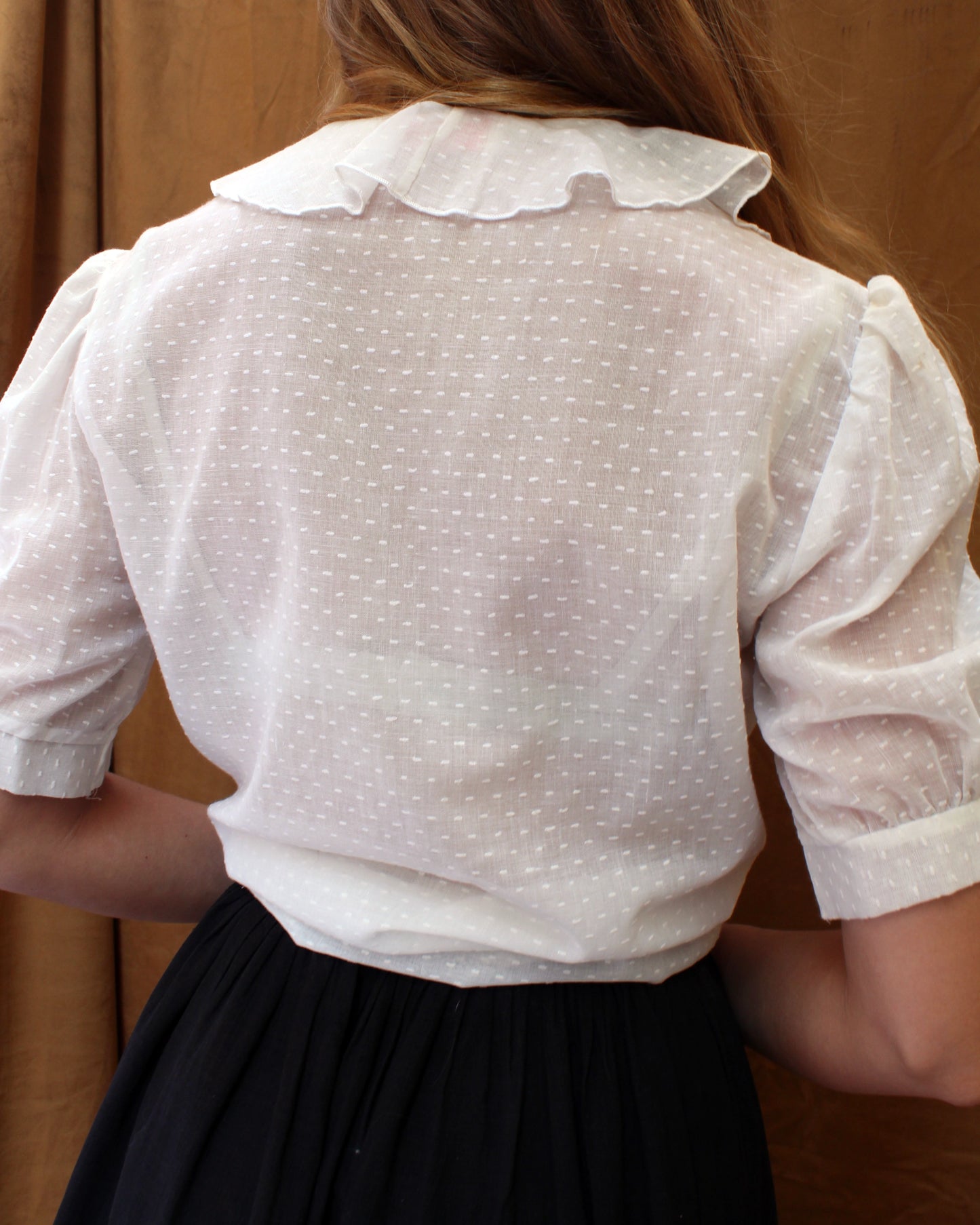 Vintage Ruffled Swiss Dot Blouse