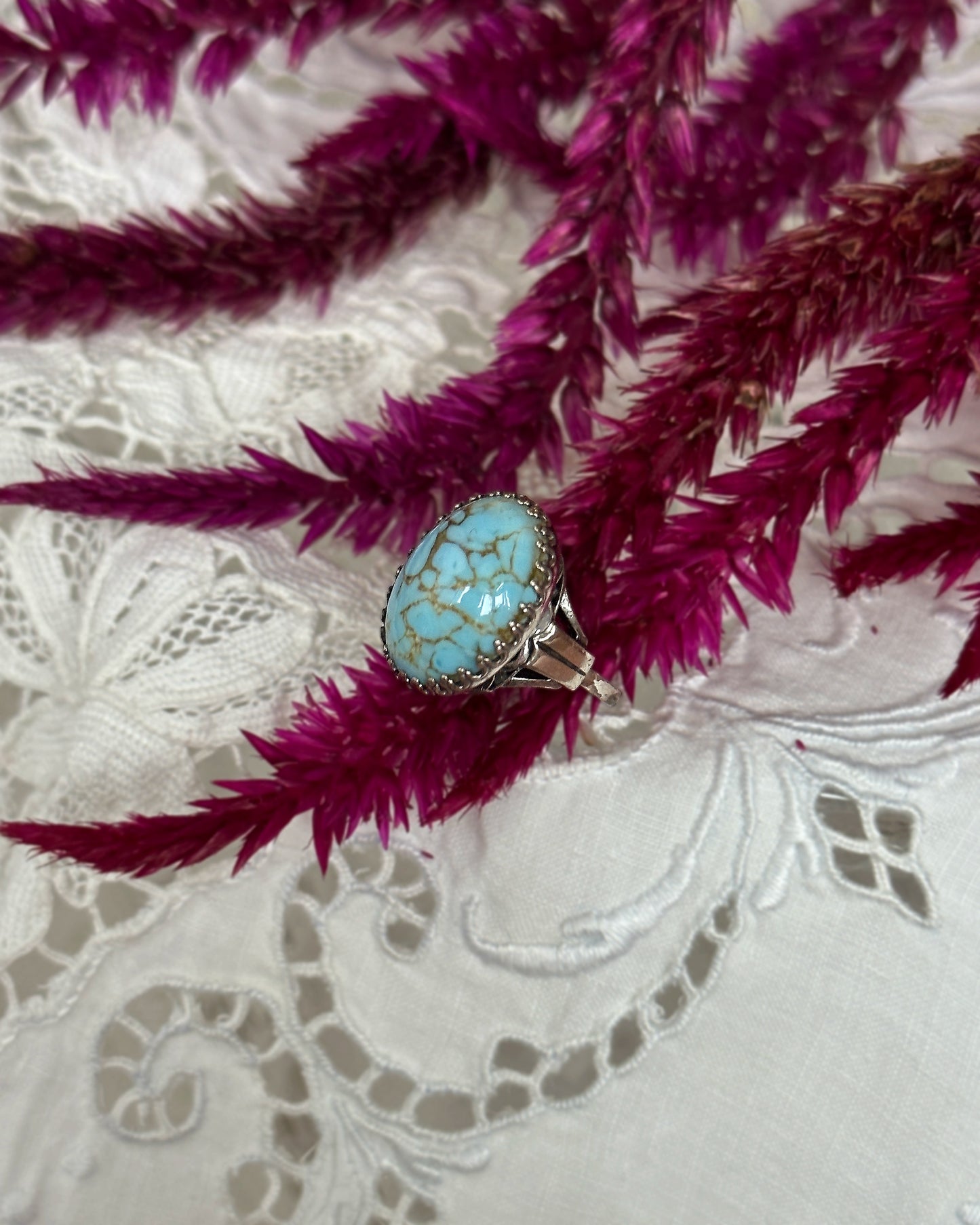 Vintage Turquoise And Sterling Silver Cocktail Ring