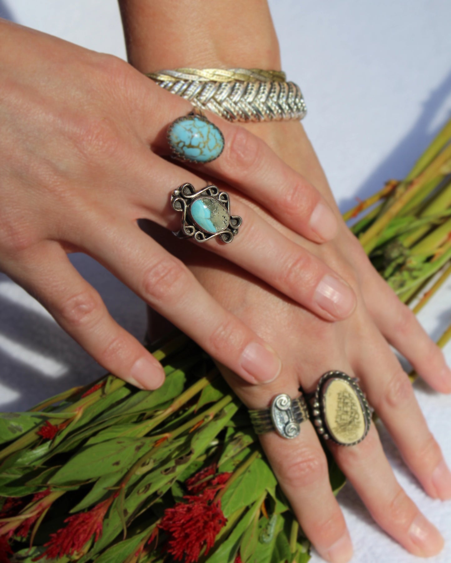 Vintage Artisanal Turquoise Ring In Sterling Silver