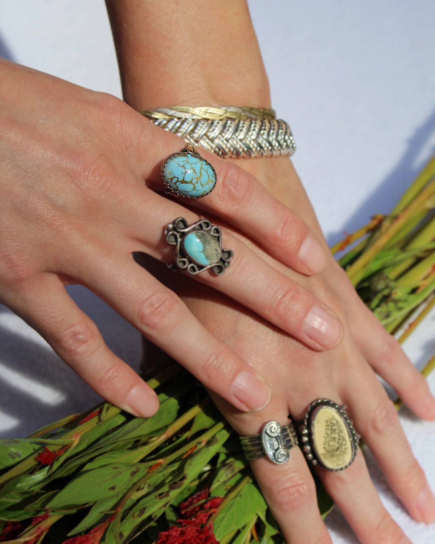 Vintage Turquoise And Sterling Silver Cocktail Ring