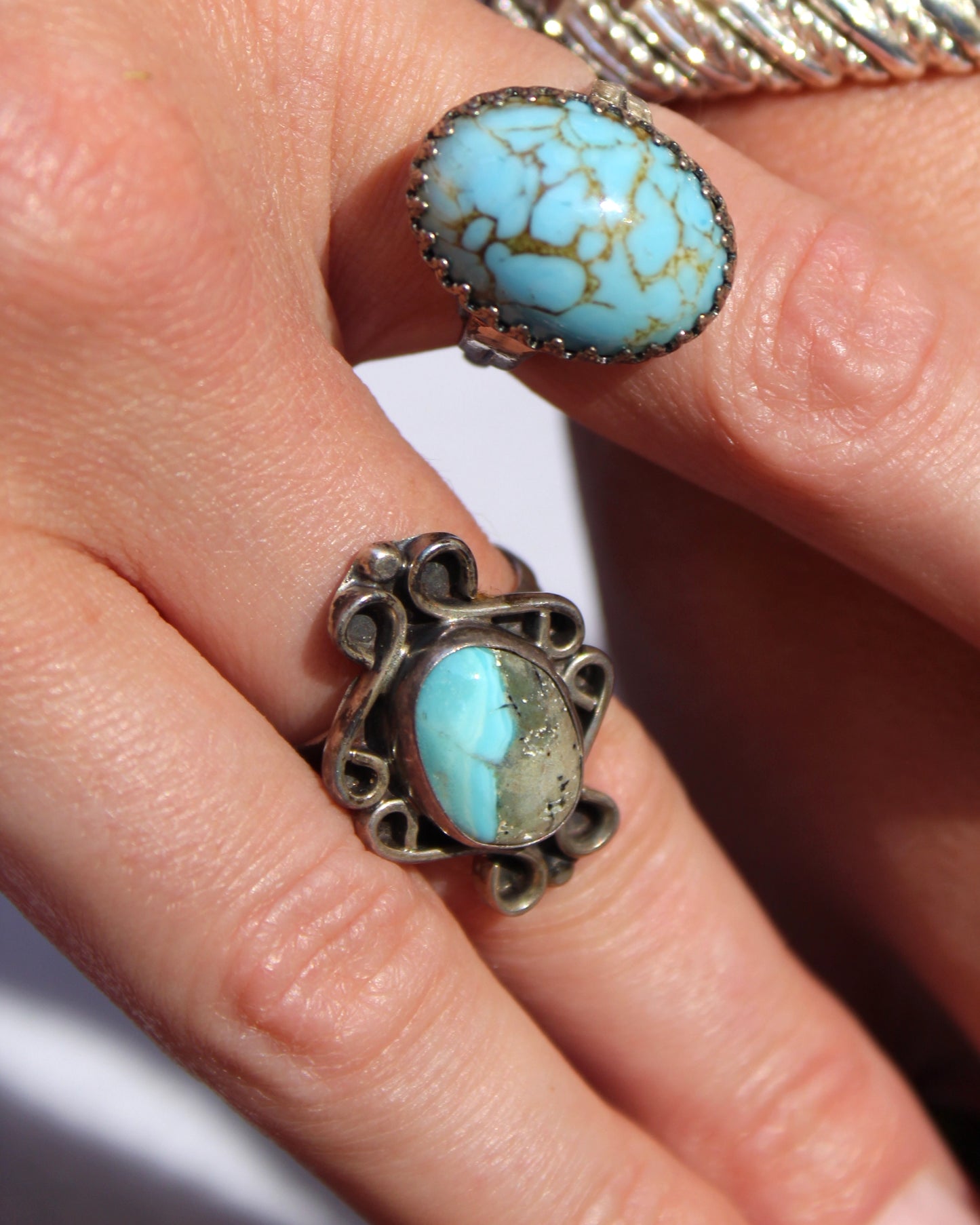 Vintage Artisanal Turquoise Ring In Sterling Silver