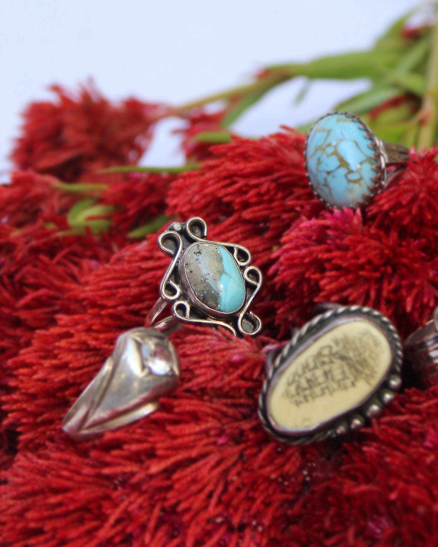 Vintage Artisanal Turquoise Ring In Sterling Silver