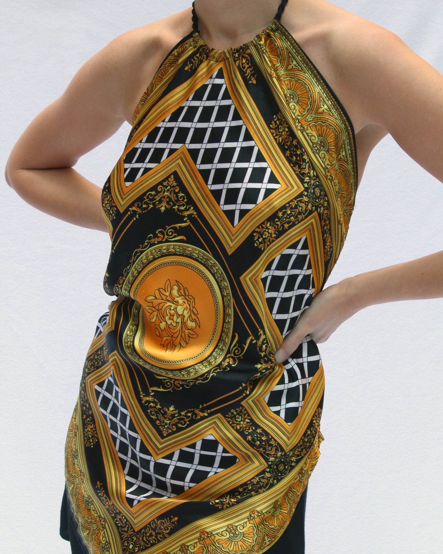 Vintage 90s Handkerchief Halter Top, in the style of Versace