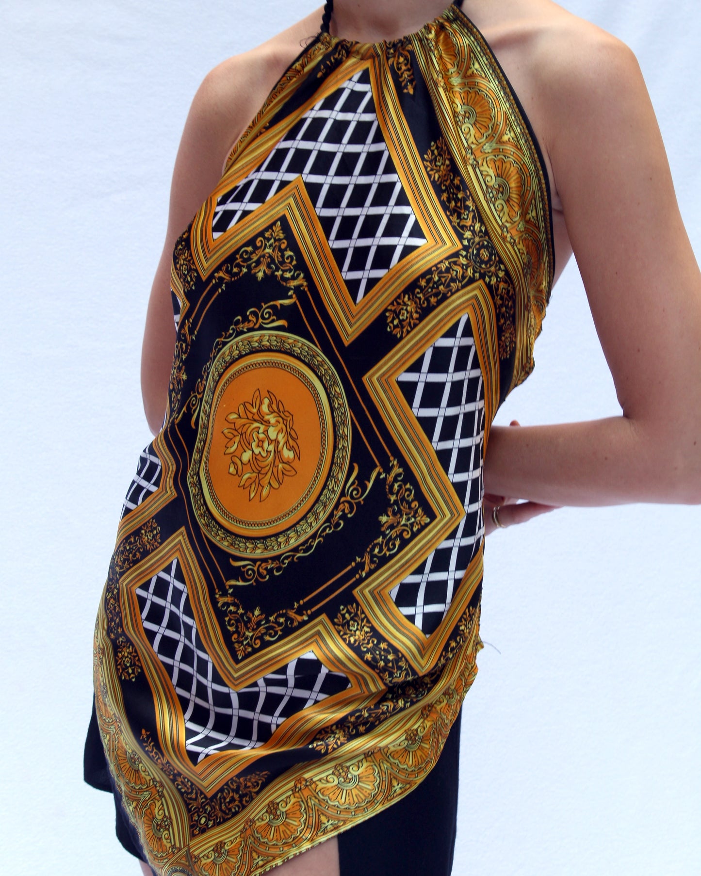 Vintage 90s Handkerchief Halter Top, in the style of Versace