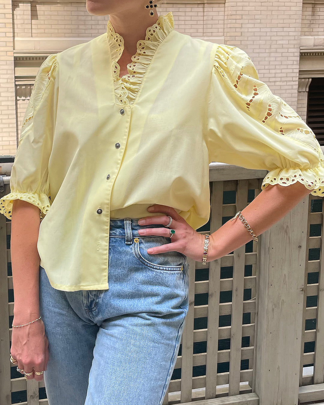 Vintage Puff-Sleeve Eyelet Blouse