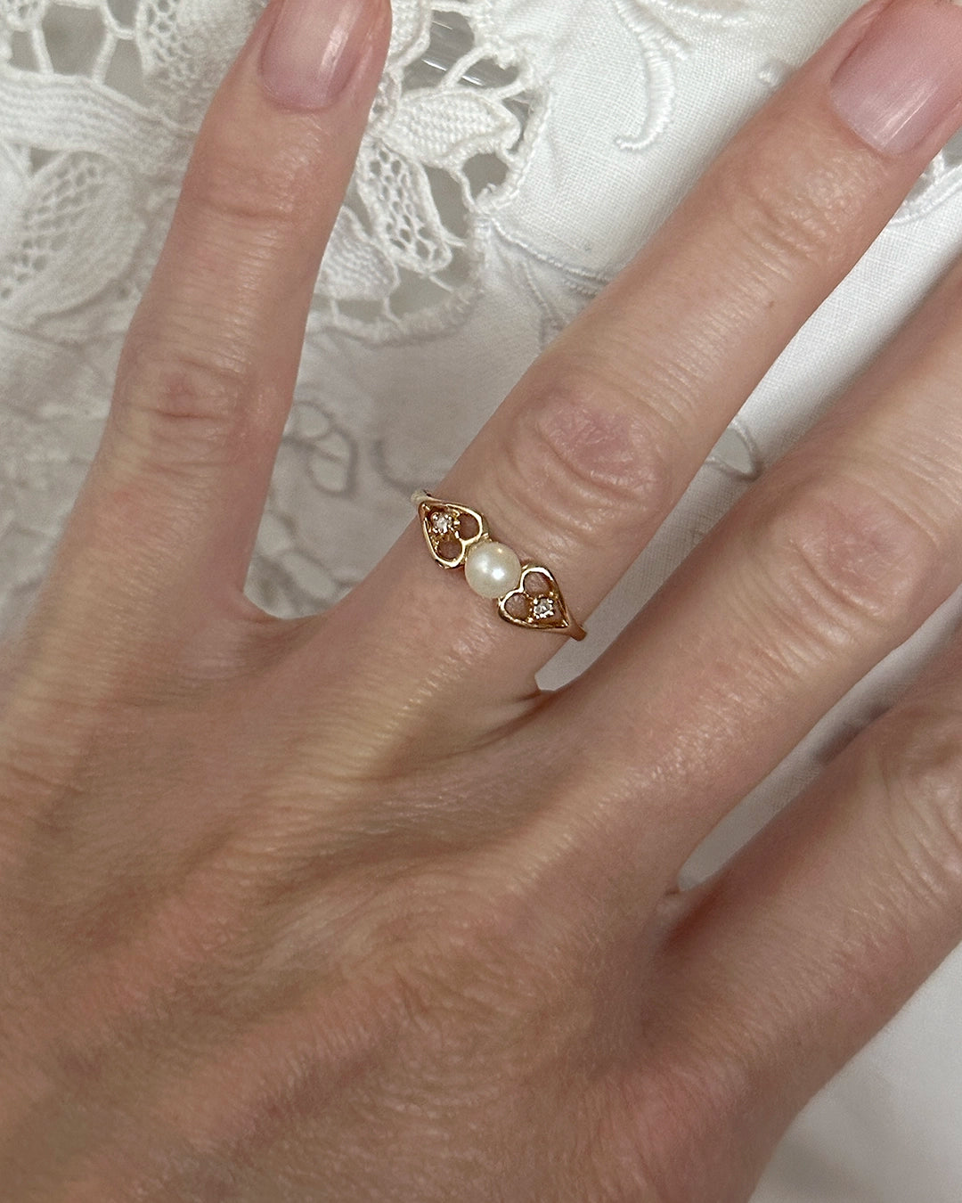 Vintage 14k Gold, Diamond, & Pearl Ring